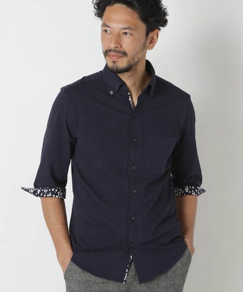 MEN'S BIGI(メンズビギ)の「【COOLMAX】ニットサッカースキッパーB.D.七分袖シャツ(シャツ/ブラウス・メンズ・ホワイト/ネイビー/ブルー系その他・01/02/03/04)」の15枚目の写真