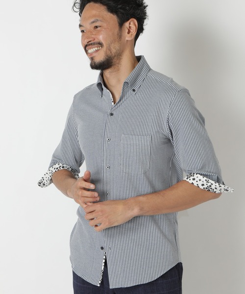 MEN'S BIGI(メンズビギ)の「【COOLMAX】ニットサッカースキッパーB.D.七分袖シャツ(シャツ/ブラウス・メンズ・ホワイト/ネイビー/ブルー系その他・01/02/03/04)」の13枚目の写真