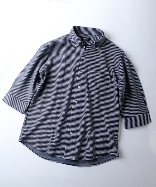 MEN'S BIGI(メンズビギ)の「【COOLMAX】ニットサッカースキッパーB.D.七分袖シャツ(シャツ/ブラウス・メンズ・ホワイト/ネイビー/ブルー系その他・01/02/03/04)」の4枚目の写真