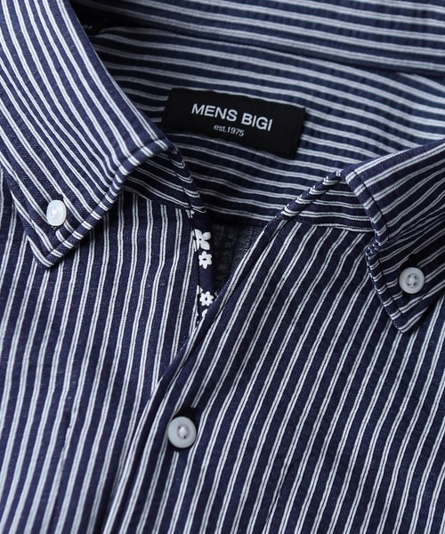 MEN'S BIGI(メンズビギ)の「【COOLMAX】ニットサッカースキッパーB.D.七分袖シャツ(シャツ/ブラウス・メンズ・ホワイト/ネイビー/ブルー系その他・01/02/03/04)」の5枚目の写真