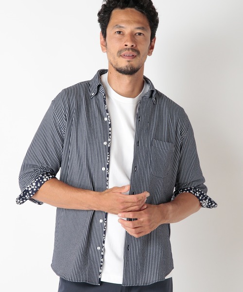 MEN'S BIGI(メンズビギ)の「【COOLMAX】ニットサッカースキッパーB.D.七分袖シャツ(シャツ/ブラウス・メンズ・ホワイト/ネイビー/ブルー系その他・01/02/03/04)」の8枚目の写真