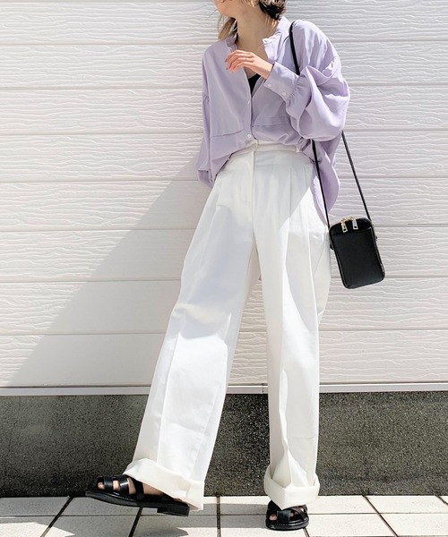 Q（キュー）の「バンブーローンタックシャツ（シャツ/ブラウス・レディース・ラベンダー/レモンイエロー・MEDIUM）」の7枚目の写真