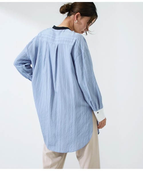 Settimissimo（セッティミッシモ）の「ジャガードストライプドレスシャツ（シャツ/ブラウス・レディース・ブルー/オフホワイト・FREE）」の3枚目の写真