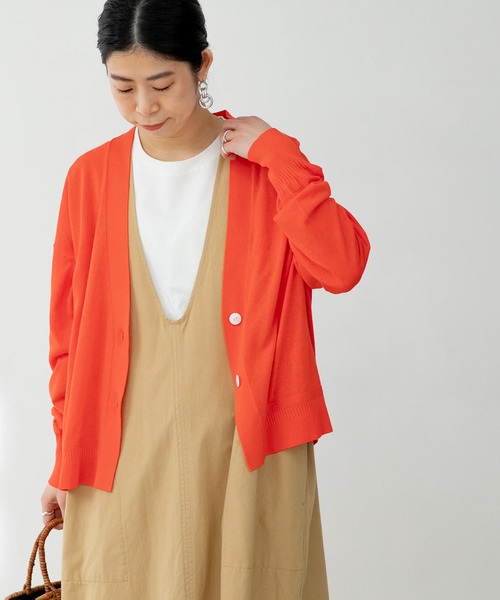 FORK&SPOON（フォークアンドスプーン）の「FORK&SPOON　デザインヘムVネックカーディガン（カーディガン/ボレロ・レディース・グレー/オフホワイト/オレンジ・1）」の15枚目の写真