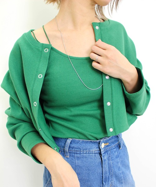 MLI'A(エムリア)の「バッククロスカップ付きリブキャミソール(キャミソール・レディース・アイボリー/ブラック/オレンジ/ブルー/グリーン/ホワイト×ネイビー・M)」の4枚目の写真