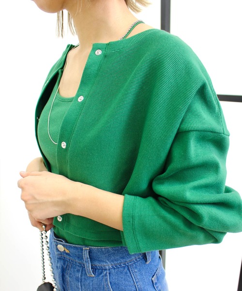 MLI'A(エムリア)の「バッククロスカップ付きリブキャミソール(キャミソール・レディース・アイボリー/ブラック/オレンジ/ブルー/グリーン/ホワイト×ネイビー・M)」の11枚目の写真