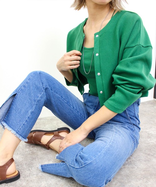 MLI'A(エムリア)の「バッククロスカップ付きリブキャミソール(キャミソール・レディース・アイボリー/ブラック/オレンジ/ブルー/グリーン/ホワイト×ネイビー・M)」の14枚目の写真