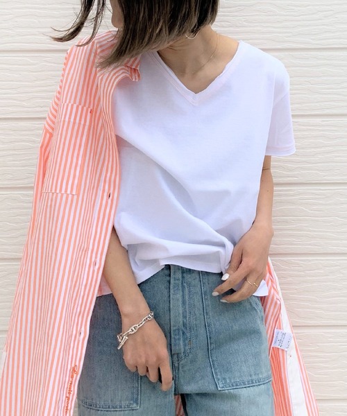 Q（キュー）の「デイリー半袖T（Tシャツ/カットソー・レディース・ホワイト/ブラック・MEDIUM）」の2枚目の写真