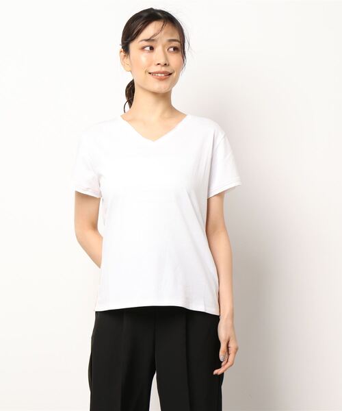 Q（キュー）の「デイリー半袖T（Tシャツ/カットソー・レディース・ホワイト/ブラック・MEDIUM）」の6枚目の写真