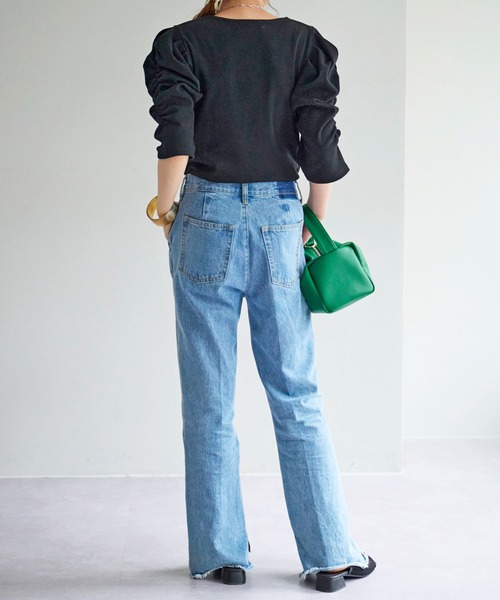 DISCOAT（ディスコート）の「【WEB限定】パワショル5分袖プルオーバー（Tシャツ/カットソー・レディース・オフホワイト/ホワイト×ブラック/ブラック/グリーン/ブラウン・FREE）」の14枚目の写真