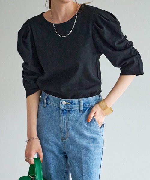 DISCOAT（ディスコート）の「【WEB限定】パワショル5分袖プルオーバー（Tシャツ/カットソー・レディース・オフホワイト/ホワイト×ブラック/ブラック/グリーン/ブラウン・FREE）」の19枚目の写真