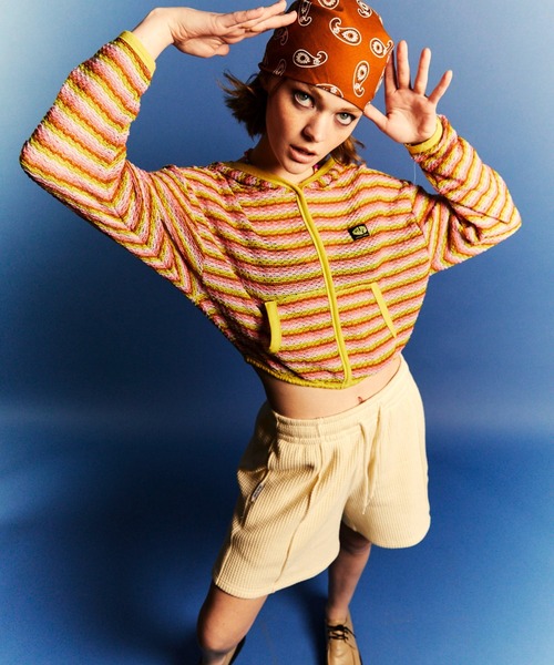 SCULPTOR（スカルプター）の「Stripe Knit Hoodie/ストライプニットフーディー（カーディガン/ボレロ・レディース・グリーン/ピンク/パープル・ONE SIZE）」の6枚目の写真