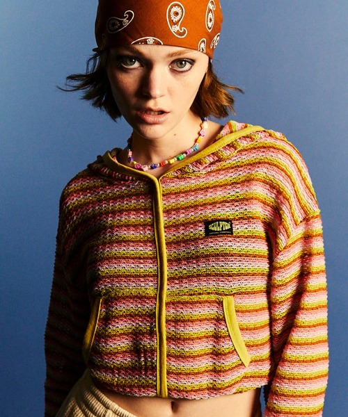 SCULPTOR（スカルプター）の「Stripe Knit Hoodie/ストライプニットフーディー（カーディガン/ボレロ・レディース・グリーン/ピンク/パープル・ONE SIZE）」の18枚目の写真