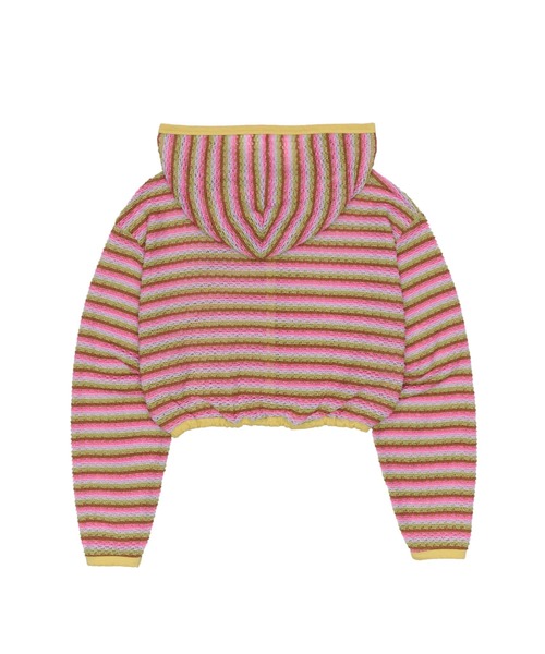 SCULPTOR（スカルプター）の「Stripe Knit Hoodie/ストライプニットフーディー（カーディガン/ボレロ・レディース・グリーン/ピンク/パープル・ONE SIZE）」の4枚目の写真