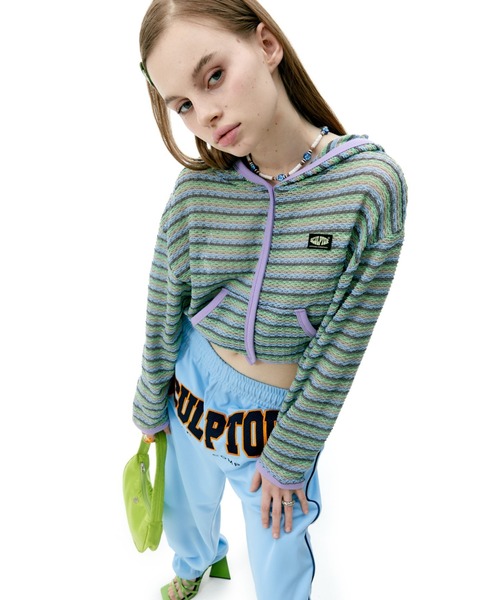 SCULPTOR（スカルプター）の「Stripe Knit Hoodie/ストライプニットフーディー（カーディガン/ボレロ・レディース・グリーン/ピンク/パープル・ONE SIZE）」の14枚目の写真