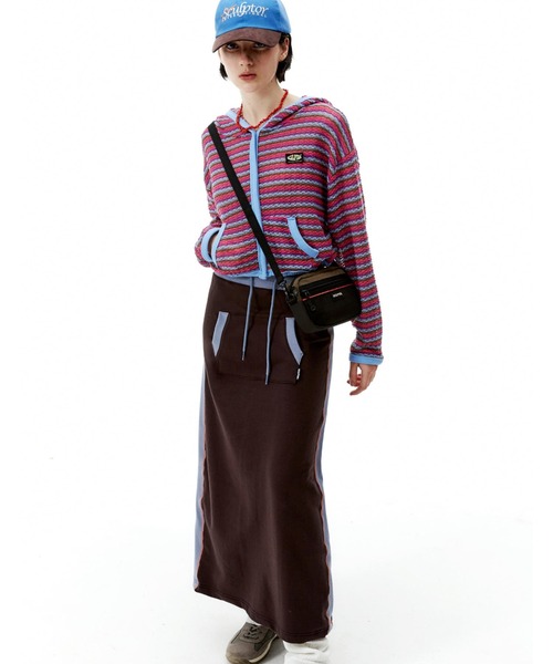 SCULPTOR（スカルプター）の「Stripe Knit Hoodie/ストライプニットフーディー（カーディガン/ボレロ・レディース・グリーン/ピンク/パープル・ONE SIZE）」の5枚目の写真