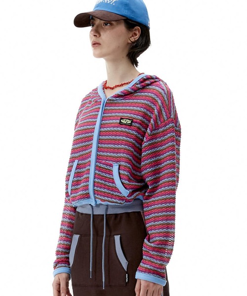 SCULPTOR（スカルプター）の「Stripe Knit Hoodie/ストライプニットフーディー（カーディガン/ボレロ・レディース・グリーン/ピンク/パープル・ONE SIZE）」の11枚目の写真