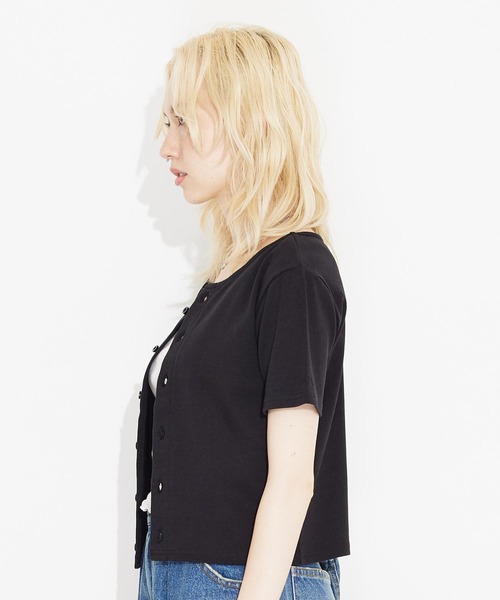 X-girl（エックスガール）の「2WAY S/S CARDIGAN（カーディガン/ボレロ・レディース・ホワイト/ブラック/ダークグリーン・S/M）」の8枚目の写真