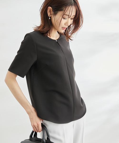 ROPE' PICNIC（ロペピクニック）の「【360°ウルトラストレッチ】セットアップ対応/フロントホックハーフスリーブブラウス（シャツ/ブラウス・レディース・ホワイト/ブラック/ネイビー/ブルー/ライトグリーン/イエロー系その他3・40/38）」の3枚目の写真