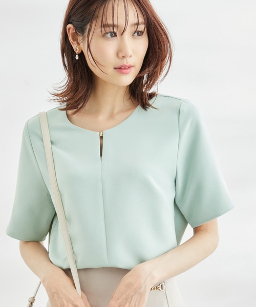 ROPE' PICNIC（ロペピクニック）の「【360°ウルトラストレッチ】セットアップ対応/フロントホックハーフスリーブブラウス（シャツ/ブラウス・レディース・ホワイト/ブラック/ネイビー/ブルー/ライトグリーン/イエロー系その他3・40/38）」の8枚目の写真