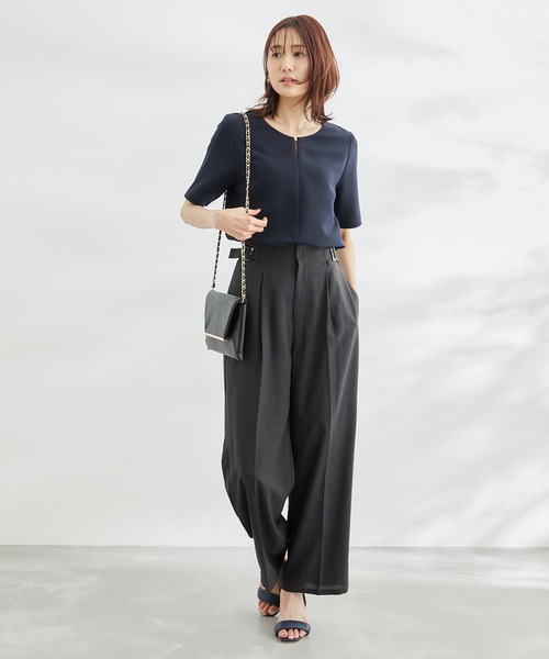 ROPE' PICNIC（ロペピクニック）の「【360°ウルトラストレッチ】セットアップ対応/フロントホックハーフスリーブブラウス（シャツ/ブラウス・レディース・ホワイト/ブラック/ネイビー/ブルー/ライトグリーン/イエロー系その他3・40/38）」の10枚目の写真