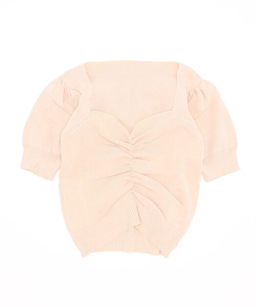 Jasmine Grandiflorum(ジャスミングランディフローラム)の「【Jasmine】ハートネック半袖ミニ丈ニットトップス (SS)(Tシャツ/カットソー・レディース・レッド/ホワイト/ベージュ/イエロー/ブラック/パープル・FREE)」の1枚目の写真