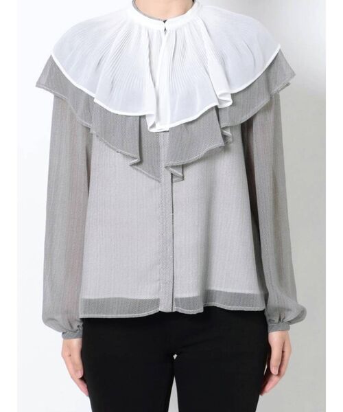 MERCURYDUO（マーキュリーデュオ）の「付け襟ヘリンボーンプリントブラウス（シャツ/ブラウス・レディース・アイボリー/ブラック・FREE）」の2枚目の写真