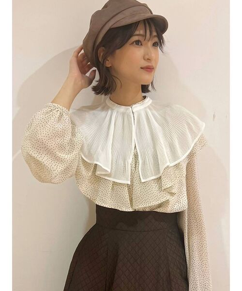 MERCURYDUO（マーキュリーデュオ）の「付け襟ヘリンボーンプリントブラウス（シャツ/ブラウス・レディース・アイボリー/ブラック・FREE）」の6枚目の写真