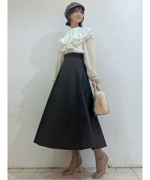 MERCURYDUO（マーキュリーデュオ）の「付け襟ヘリンボーンプリントブラウス（シャツ/ブラウス・レディース・アイボリー/ブラック・FREE）」の4枚目の写真