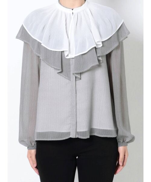 MERCURYDUO（マーキュリーデュオ）の「付け襟ヘリンボーンプリントブラウス（シャツ/ブラウス・レディース・アイボリー/ブラック・FREE）」の8枚目の写真