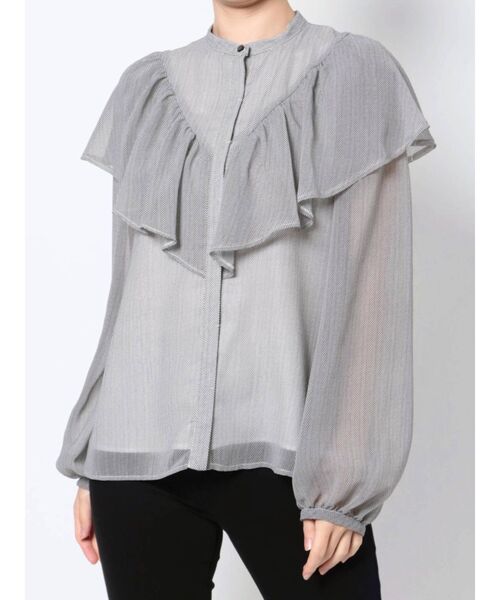 MERCURYDUO（マーキュリーデュオ）の「付け襟ヘリンボーンプリントブラウス（シャツ/ブラウス・レディース・アイボリー/ブラック・FREE）」の7枚目の写真