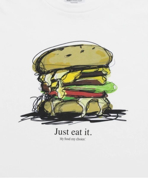 DOUBLE CHEESEBURGER(ダブルチーズバーガー)の「ダブルチーズバーガー Tシャツ -Just eat it- / DOUBLE CHEESEBURGER T-Shirt -Just eat it-(Tシャツ/カットソー・レディース・ホワイト/ブラック・FREE)」の6枚目の写真