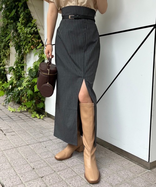 one after another NICE CLAUP（ワンアフターアナザーナイスクラップ）の「ベルトセット スリットタイトスカート（スカート・レディース・ネイビー系/グレー系その他/ライトブラウン/ブラック・SMALL/MEDIUM）」の3枚目の写真