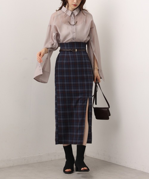 one after another NICE CLAUP（ワンアフターアナザーナイスクラップ）の「ベルトセット スリットタイトスカート（スカート・レディース・ネイビー系/グレー系その他/ライトブラウン/ブラック・SMALL/MEDIUM）」の21枚目の写真