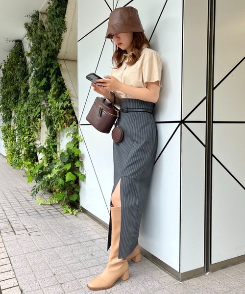 one after another NICE CLAUP（ワンアフターアナザーナイスクラップ）の「ベルトセット スリットタイトスカート（スカート・レディース・ネイビー系/グレー系その他/ライトブラウン/ブラック・SMALL/MEDIUM）」の7枚目の写真