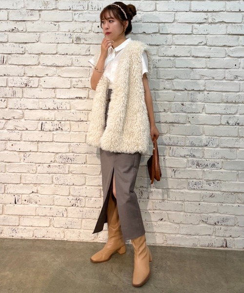 one after another NICE CLAUP（ワンアフターアナザーナイスクラップ）の「ベルトセット スリットタイトスカート（スカート・レディース・ネイビー系/グレー系その他/ライトブラウン/ブラック・SMALL/MEDIUM）」の10枚目の写真