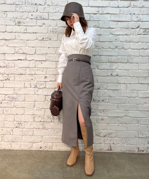 one after another NICE CLAUP（ワンアフターアナザーナイスクラップ）の「ベルトセット スリットタイトスカート（スカート・レディース・ネイビー系/グレー系その他/ライトブラウン/ブラック・SMALL/MEDIUM）」の8枚目の写真