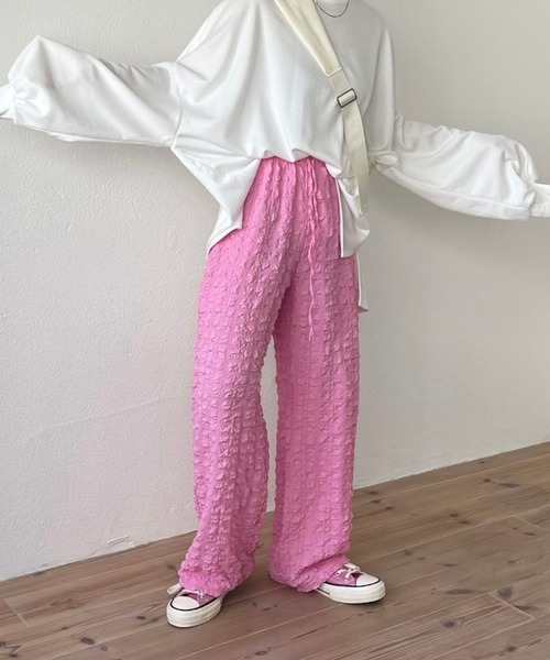 wee9s（ウィークス）の「（ぜひセットで着て欲しい）non non iron pants / アイロン不要なウエストゴムポケット付きパンツ（その他パンツ・レディース・ピンク/ホワイト/ブラック/スカイブルー・FREE）」の4枚目の写真