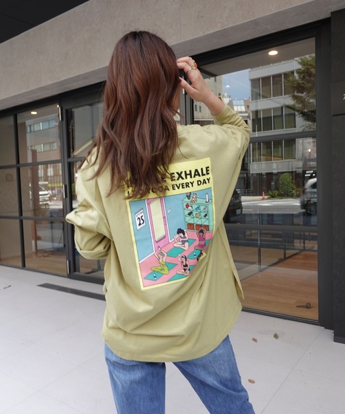 CORNERS(コーナーズ)の「YOGAプリントロンT(Tシャツ/カットソー・レディース・オフホワイト/スミクロ/ライム/ブルー/ラベンダー・FREE)」の1枚目の写真