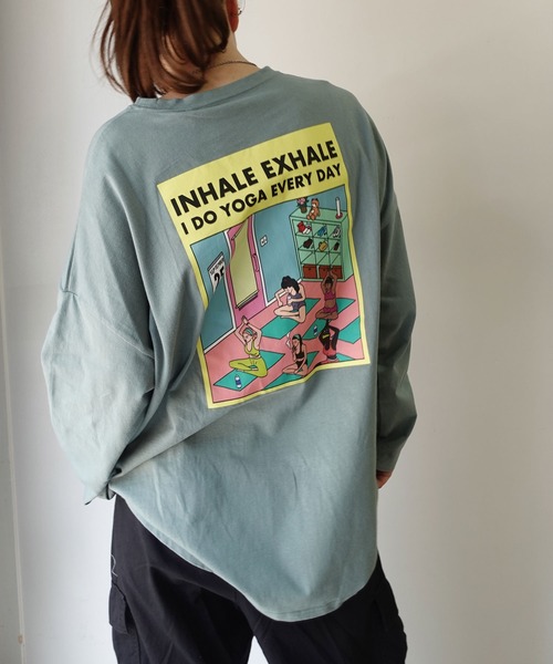 CORNERS(コーナーズ)の「YOGAプリントロンT(Tシャツ/カットソー・レディース・オフホワイト/スミクロ/ライム/ブルー/ラベンダー・FREE)」の4枚目の写真