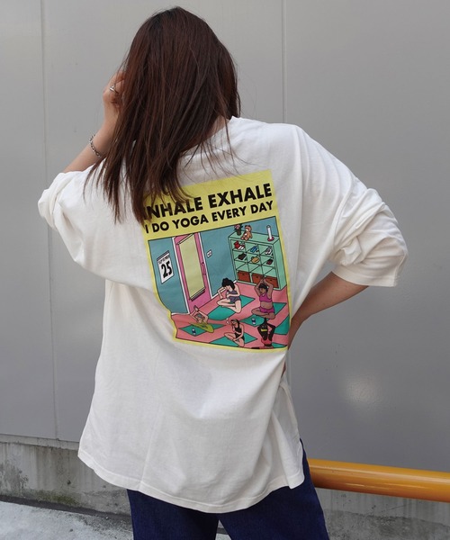 CORNERS(コーナーズ)の「YOGAプリントロンT(Tシャツ/カットソー・レディース・オフホワイト/スミクロ/ライム/ブルー/ラベンダー・FREE)」の7枚目の写真