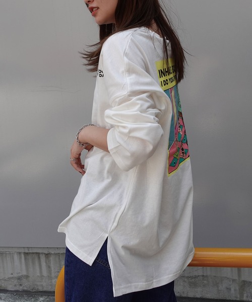 CORNERS(コーナーズ)の「YOGAプリントロンT(Tシャツ/カットソー・レディース・オフホワイト/スミクロ/ライム/ブルー/ラベンダー・FREE)」の8枚目の写真