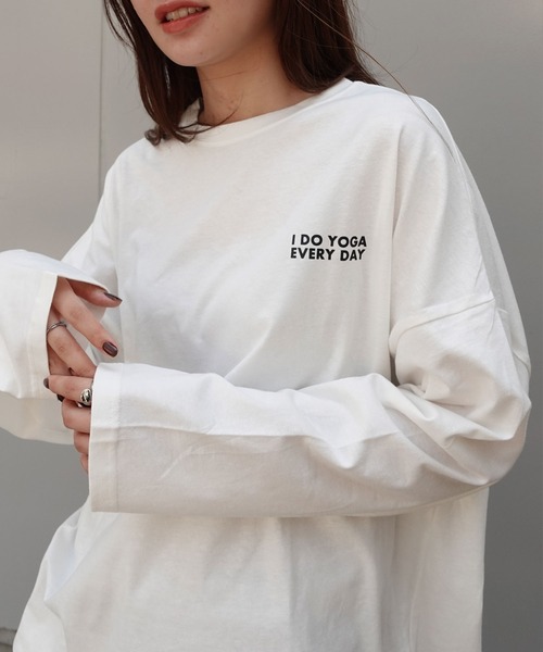 CORNERS(コーナーズ)の「YOGAプリントロンT(Tシャツ/カットソー・レディース・オフホワイト/スミクロ/ライム/ブルー/ラベンダー・FREE)」の9枚目の写真