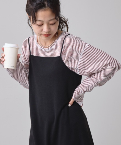 CIAOPANIC TYPY(チャオパニックティピー)の「【WEB限定】ボーダーサイドスリットシアートップス(Tシャツ/カットソー・レディース・ブラウン/オフホワイト/サックスブルー/カーキ/バーガンディー/ネイビー・ONE SIZE)」の6枚目の写真