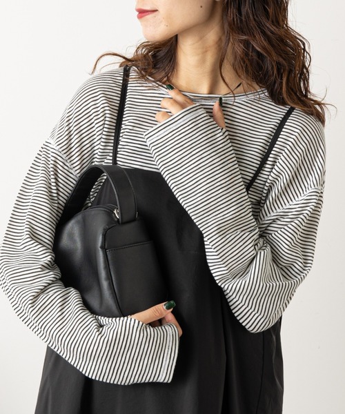 CIAOPANIC TYPY(チャオパニックティピー)の「【WEB限定】ボーダーサイドスリットシアートップス(Tシャツ/カットソー・レディース・ブラウン/オフホワイト/サックスブルー/カーキ/バーガンディー/ネイビー・ONE SIZE)」の17枚目の写真