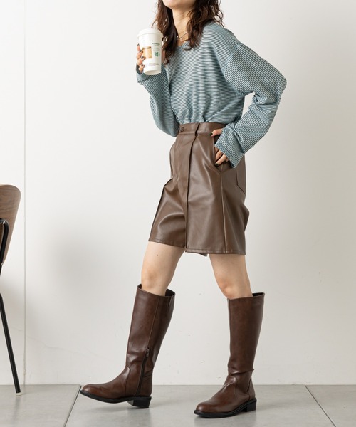 CIAOPANIC TYPY(チャオパニックティピー)の「【WEB限定】ボーダーサイドスリットシアートップス(Tシャツ/カットソー・レディース・ブラウン/オフホワイト/サックスブルー/カーキ/バーガンディー/ネイビー・ONE SIZE)」の8枚目の写真
