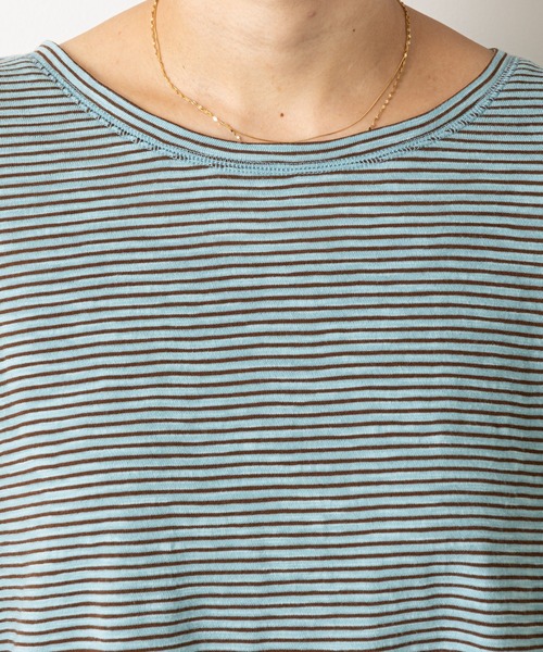 CIAOPANIC TYPY(チャオパニックティピー)の「【WEB限定】ボーダーサイドスリットシアートップス(Tシャツ/カットソー・レディース・ブラウン/オフホワイト/サックスブルー/カーキ/バーガンディー/ネイビー・ONE SIZE)」の14枚目の写真