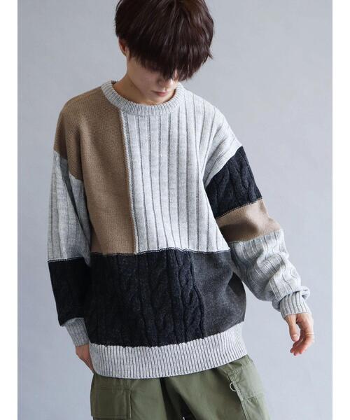 CRAFT STANDARD BOUTIQUE（クラフトスタンダードブティック）の「切り替えケーブルニット（ニット/セーター・メンズ・アイボリー/ブラック/杢グレー・L/LL/M）」の5枚目の写真