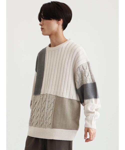 CRAFT STANDARD BOUTIQUE（クラフトスタンダードブティック）の「切り替えケーブルニット（ニット/セーター・メンズ・アイボリー/ブラック/杢グレー・L/LL/M）」の7枚目の写真