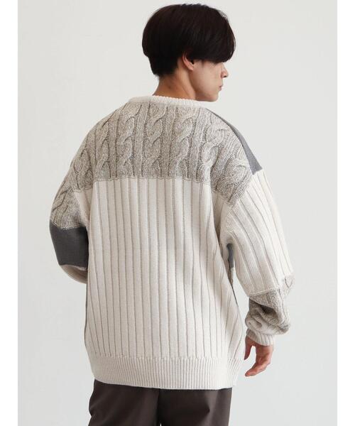 CRAFT STANDARD BOUTIQUE（クラフトスタンダードブティック）の「切り替えケーブルニット（ニット/セーター・メンズ・アイボリー/ブラック/杢グレー・L/LL/M）」の9枚目の写真